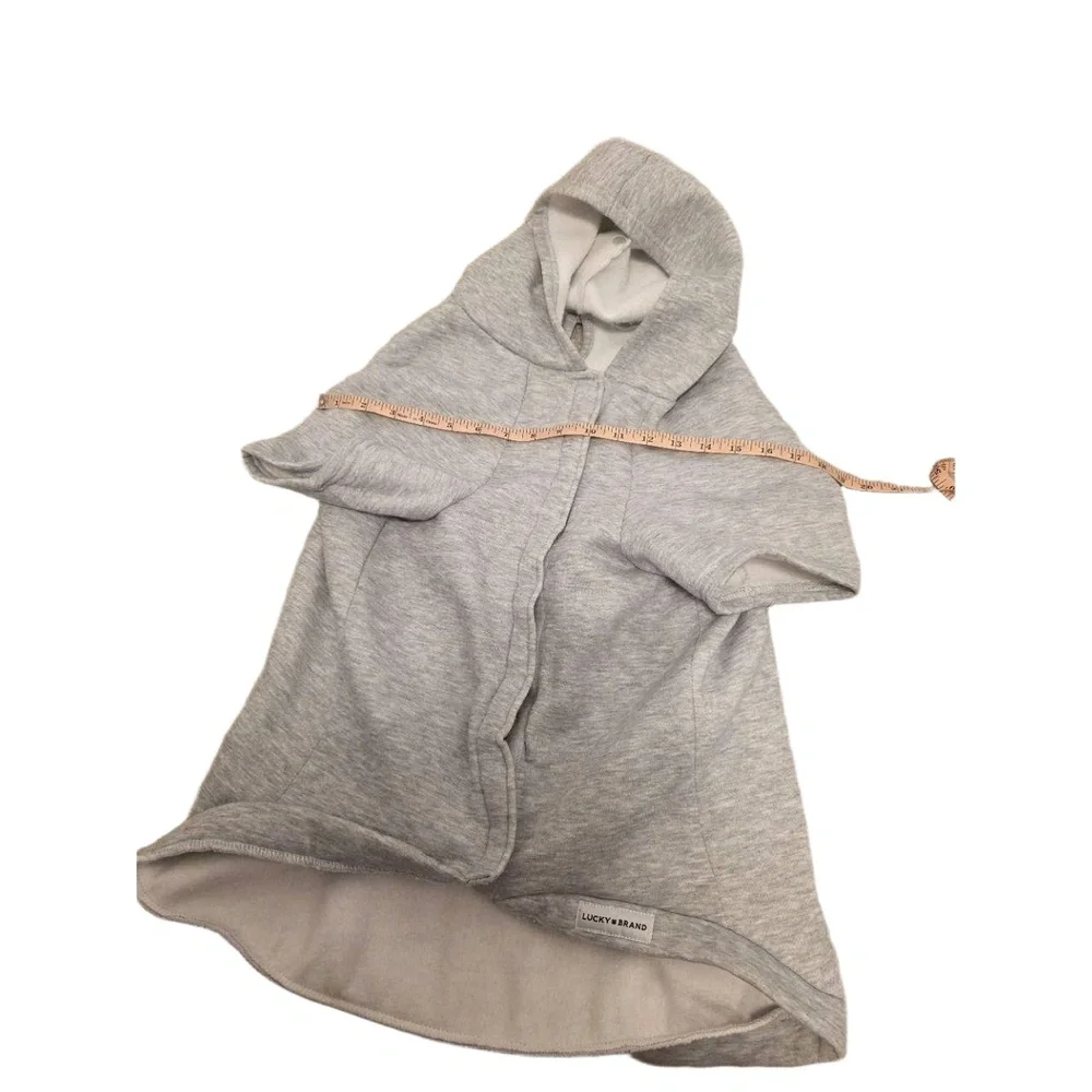 Lucky Brand Light Grey Hood Graphic Print‎ Dog Coat Velcro Closure Leash Hole